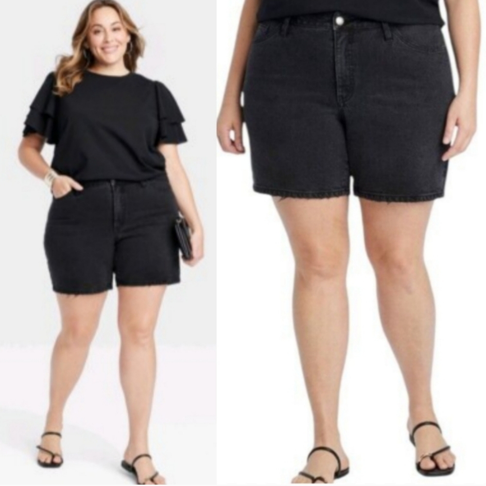 NWT Ava & Viv High Rise Women's Midi Shorts In Black Wash Size 17